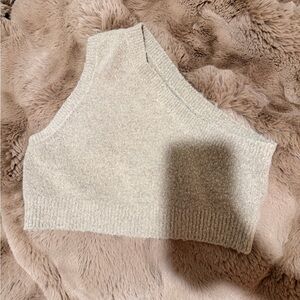 Womens Ivory Knit One-Shoulder Crop Top